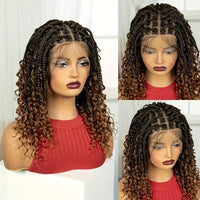 Knotless Box Braided Wigs with Curly Ends Synthetic Full Lace Short Boho Braided Bob Wigs