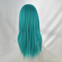 Green Blue Synthetic Long Straight Women Wig with Bangs Lolita Cosplay Fluffy Heat Resistant Wig for Daily Party