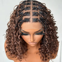 Deep Curly Ombre Honey Blonde Flexi-fit Boho Braided Short Wig 5x5 Invisi HD Lace Closure Boho Curls Braided Bob HD Glueless Wig