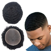 Afro Curly Full Lace Mens Toupee 8mm Wave Human Hair Piece Kinky Curly Replacement System Unit Men's Prosthesis