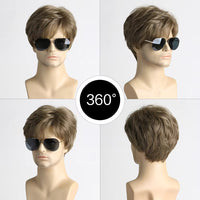 Synthetic Short Brown Wig for Men Daily Wear Cosplay Party Costume Breathable Lightweight