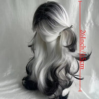 26-Inch Long Black And White Curly Waves Synthetic Hair Wig Soft Comfortable Rose Net for Everyday Parties Holidays