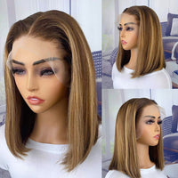 Highlight Bob Wig Human Hair Wigs for Women Brazilian 13x1 T Part Honey Blonde Ombre Colored Bob Wig Straight Lace Front Wigs