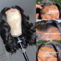 Brazilian Body Wave Bob Wig Human Hair Short Bob Wig For Women Pre Plucked With Baby Hair 13x4 Lace Front Wig Natural Color