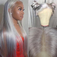 34Inch HD Transparent Lace Frontal Wig Brazilian Body Wave Silver Grey Lace Front Colored Human Hair Wigs For Women