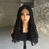 Synthetic Box Braided Wigs 4x4 Lace Closure Wigs Curly Ends with Baby Hair