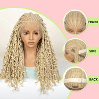 20inch Synthetic Cornrow Braided Wigs Half Braids Half Bohemian Wig 613# Knotless Fashion Wig Sytlish