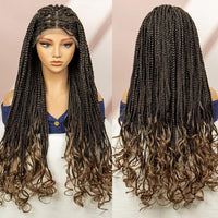 French Braids Knotless Box Braided Wigs with Baby Hair 32 Inches Synthetic Lace Front Wig