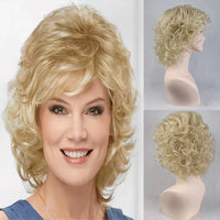 Women Synthetic Hair Wigs Short Curly with Bangs Shoulder Length Blonde Wig