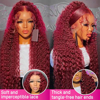 30" Wine Red Curly Wavy HD Lace Human Hair Wig for Women - Image 3