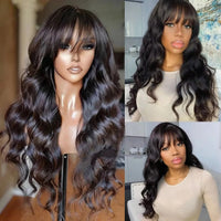 3X1 Middle Part Lace Natural Color Wig 200% Density Body Wave Human Hair Wigs With Bangs For Black Women
