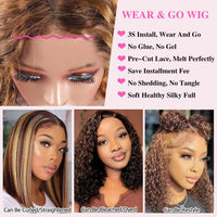 14" Brown & Mixed Curly Wavy HD Lace Human Hair Wig for Women - Image 2