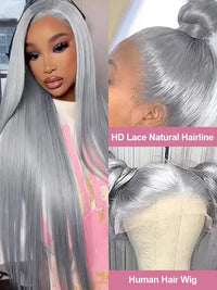 40" Grey Straight HD Lace Human Hair Wig for Women - Image 3