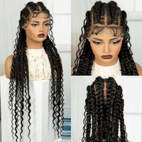 34Inch Cornrow Braided Wigs with Curly ends Synthetic Full Lace Braids Wigs
