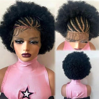 13x4 Lace Frontal Short Afro Kinky Curly Bob Braided Hair Wig 8 Inch Human Hair Wigs PrePlucked Bouncy Curly Wig