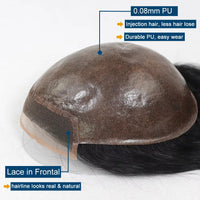 12" Black & Grey Lace Front Human Hair Toupee for Men - Image 3
