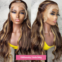Highlight Wig Ombre Body Wave Lace Front Human Hair Wig Brazilian 30 Inch Water Wavy Wig For Women Honey Blonde Lace Frontal Wig