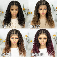 Short Boho Bohemian Full Lace Box Braided Wigs Synthetic Curly Hair with Baby Hair