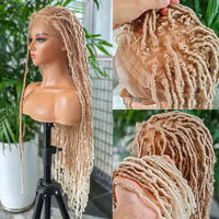 36 Inch Synthetic Faux Locs Knotless Braided Wig Full Lace Ombre Colored Hair Wig