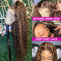34" Honey Blonde & Mixed Curly Wavy Lace Front Human Hair Wig for Women - Image 4