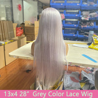 34Inch HD Transparent Lace Frontal Wig Brazilian Body Wave Silver Grey Lace Front Colored Human Hair Wigs For Women