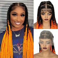 36inch Knotless Box Braided Wigs Synthetic Transparent Full Lace Braids Wig For Women with Baby Hair