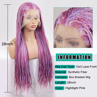 Highlight Pink Lace Front Box Braided Wigs for Women Knotless Goodess Box Braid Wig Synthetic Crochet Braiding Hair Color Wig