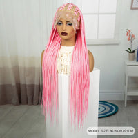 36 Inch Synthetic Full Lace Cornrow Braided Wigs Colored Braiding Hair Wig Pink Knotless Braids Wig with Baby Hair