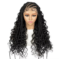 13x6 Lace Front Wig Cornrow Synthetic Braided Wigs  Partition Design with Curly Hair for Women