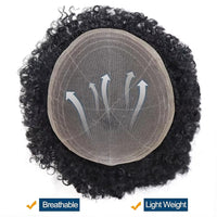 Afro Curly Full Lace Mens Toupee 8mm Wave Human Hair Piece Kinky Curly Replacement System Unit Men's Prosthesis