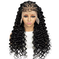 26inch Synthetic Cornrow Braided Wigs 13x6 Transparent Lace Frontal Deep Wave Hair Wigs