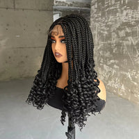 Synthetic Box Braided Wigs 4x4 Lace Closure Wigs Curly Ends with Baby Hair