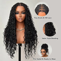 180% Density Flexi-Fit Full Lace Knotless Bohemian Braided Curls Wig Ombre Brown Curly Synthetic Invisi Drawstring Wig Brazilian