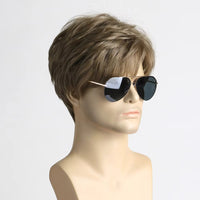 Synthetic Short Brown Wig for Men Daily Wear Cosplay Party Costume Breathable Lightweight