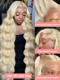 46" Blonde Wavy HD Lace Human Hair Wig for Women - Image 3