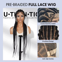 Authentic Glueless Full Lace Cornrow Braided Wig Jumbo Straight Back Feed-In Braids Crisscross Heart Design 1B 36" BW Unit6