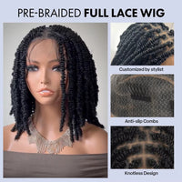 Synthetic Full Lace Braided Wigs 14 Inch Short Bob Knotless Box Braids Double Lace Twist Wigs