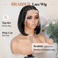 Lace Front Synthetic Short Straight Bob Wigs with Braid 12 Inch Short Cornrow Braided Wigs