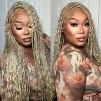 32" Synthetic Boho Braided Wigs Full Lace Wig Knotless Box Braids Wig With Baby Hair