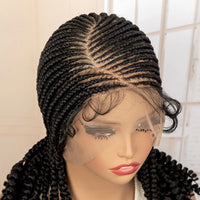 Full Lace Braided Wig with Curly Ends Synthetic Afro Knotless Cornrow Braided Wig