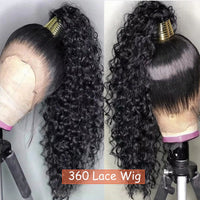 360 Lace Frontal Wig Invisible Drawstring Deep Wave Wig 220% Density Brazilian Curly Human Hair Wigs