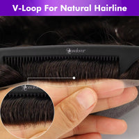 Men's 8x10 Inch PU Toupee - European Human Hair V-Loop Ultra-Thin PU Base Hair Replacement System