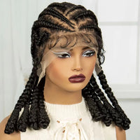 Cornrow Braided Wigs 16Inch Synthetic Full Lace Bantu Braids Wigs with Baby Hair