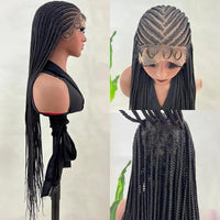 Tribal Cornrow Braided Wigs 36" Long Synthetic Full Lace African Hair Braids Wigs