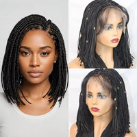 12Inch Micro Braids 6*6 Lace Front Synthetic Wigs Short Bob Box Braiding Wigs With Baby Hair