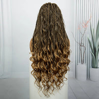 Synthetic Curly Ends Ombre Color Knotless Box Braided Wigs Full Lace Fashion Braids 34 Inches