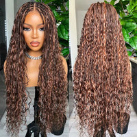 180% Density Flexi-Fit Full Lace Knotless Bohemian Braided Curls Wig Ombre Brown Curly Synthetic Invisi Drawstring Wig Brazilian