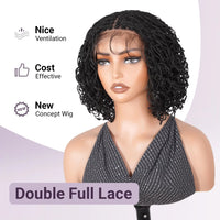 Double Full Lace Twist Box Braided Wigs Short Curly Braided Bob Synthetic Wig with Baby Hair
