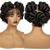 6Inch Transparent Full Lace Braided Wigs Short Cute Handmade Bantu Synthetic Knotless Braided Wigs