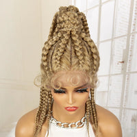 Lace Frontal Synthetic 24 Inches Ponytail Cornrow Braided Wigs with Baby Hair